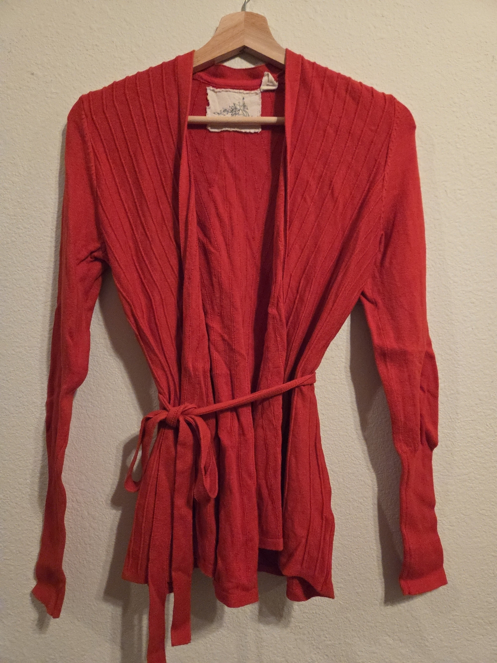 Angel Of The North Red Ribbed Belted Cardigan